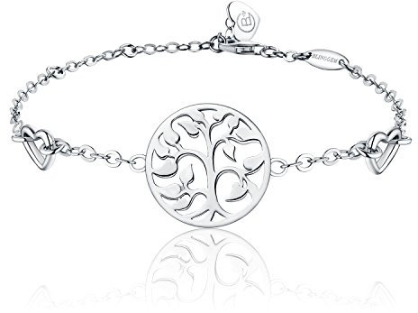 BlingGem Damen Armband Baum des Lebens aus Weißgold vergoldet 925 Sterling Silber Bettelarmband Lebensbaum Herz Armkette Frauen
