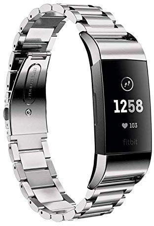 Chofit Metall Armband kompatibel mit Fitbit Charge 3/Charge 4 Bands Ersatzbänder Edelstahl für Charge 3 Smartwatch Herren & Damen (Silber)
