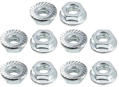 sourcing map Tuercas Hexagonales Brida Dentada De 1/4-20, Acero Al Carbono 10 Pcs