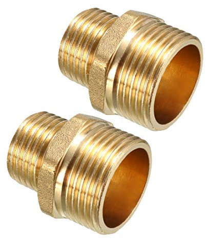 sourcing map Brass Pipe Fitting, Reducing Hex Nipple 3/4 BSPP Male x 1/2 BSPP Male Adapter 2pcs