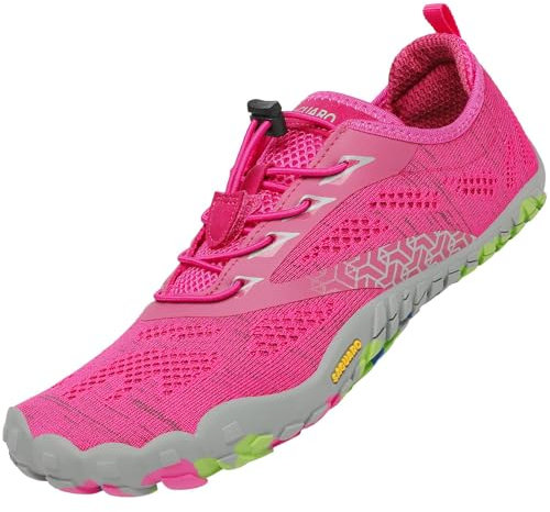 SAGUARO Barfußschuhe Herren Barfuss Schuhe Damen Sommer Barefoot Shoes Leicht Atmungsaktive Barfussschuhe Outdoor Zehenschuhe für Männer Frauen, Stricken Rosenrot, 39 EU