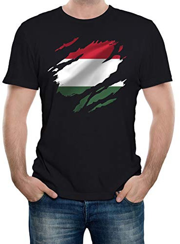 Reality Glitch Torn Hungary Flag Mens T-Shirt (Black, XL)
