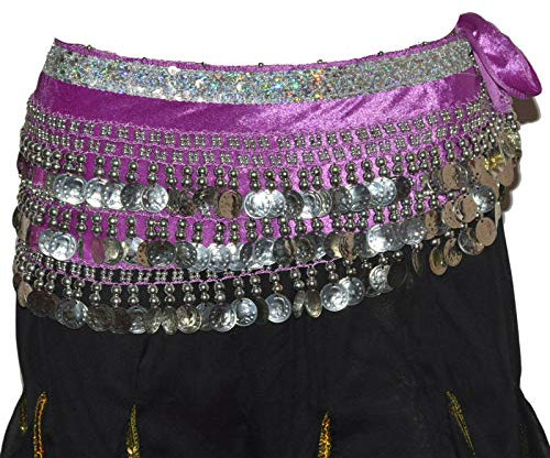 Tanzbekleidung & Accessories Bauchtanz Münzgürtel Samt Hüfttuch Belly Dance Bauchtanzgürtel Karneval Münzen (Lila)