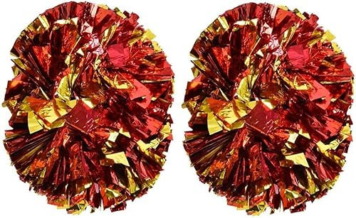 VIFER Pom Poms Cheerleading, 1 Paar Aerobic-Pom-Pompons, Cheerleader, Blumenkugeln, für Sportveranstaltungen, Ballspiele, Tänze, Gold + Rot