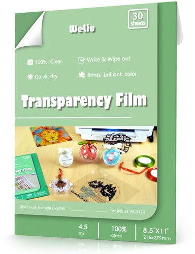 Film transparent pour imprimantes jet d'encre 30 feuilles de papier transparent pour rétroprojecteur 100% transparent 8,5 x 11 pouces