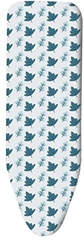 Vinsani Modern Extra Large Universal Fit Ironing Board Cover Multi Fit New Foam Back padding 100% Cotton Easy Fit, 140 x 52 cm, Made in EU – Blue Leaf (Iron Board not included)
