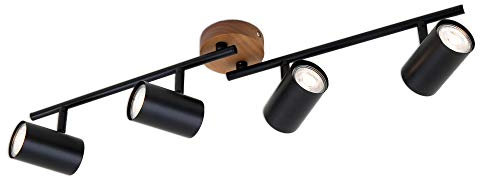BRILONER - Deckenlampe schwenkbar, Holzbasis, GU10 Fassung, max. 35 Watt, Deckenleuchte, Lampe, Wohnzimmerlampe, Schlafzimmerlampe, Küchenlampe, Deckenstrahler, 68,2x9x14,5 cm, Schwarz
