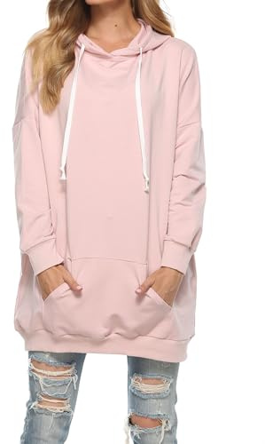 Famulily Womens Sweatshirts and Hoodies Oversized Drawstring Hood Unique Pullover Tops Pink X-Large