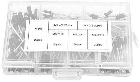 Schwarze Nieten 4mm 3.2mm 3mm 2.4mm, 120 Stück M2.4 M3 M3.2 M4 Nieten Schwarz Alu, Blindniet Schwarz Dekoration Pop Nieten, Aluminium Blindnietsortiment mit Aufbewahrungskoffer