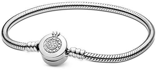 Kaytong Rose Gold & Silber Funkelnde Krone O Schlangenkette 925 Sterling Silber Armband Armreif Bead Charm Diy Einfacher Schmuck-Silber,18cm