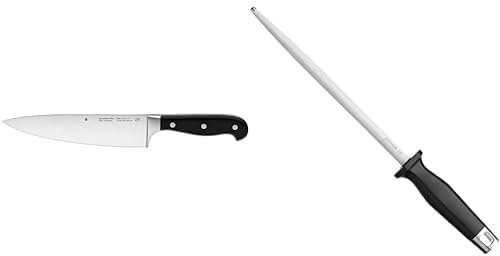 WMF Spitzenklasse Plus Kochmesser 34 cm, geschmiedet, Performance Cut, Spezialklingenstahl, Klinge 20cm & Spitzenklasse Plus Wetzstahl 36 cm, Wetzstab für Messer, Cromargan Edelstahl, Stahllänge 23 cm