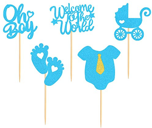 40 Stück Oh Baby Cupcake Toppers It's a Boy Cupcake Toppers Glitter Baby Boy Cupcake Picks Baby Shower Cake Topper Kindergeburtstag Geschlecht Offenbarung Party Kuchen Dekorationen Zubehör