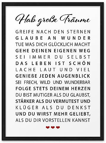 HAB GROSSE TRÄUME | ABOUKI Kunstdruck | Geschenk Konfirmation Patenkind Jugendweihe Abitur 18. Geburtstag Mädchen Junge 16. Geburtstag Weihnachtsgeschenke Tochter | DIN A4 ohne Rahmen