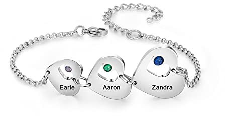 ALBERTBAND Personalisierte Herz Armband für Frauen Silber Anhänger mit Gravur 3 Namen und Geburtssteine Verstellbar Mutter Tochter Armbänder Schmuck Geschenk zum Muttertag Geburtstag Weihnachten (#2)