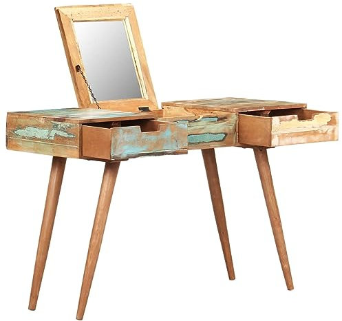 vidaXL Schminktisch mit Spiegel, 112 x 45 x 76 cm, massiv