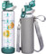 Seekua 1 litro grande Borraccia Vetro Motivazionale con Cannuccia & Orari per Bere 1l sportivo Bottiglia Acqua Vetro Per Smoothie, Frutta
