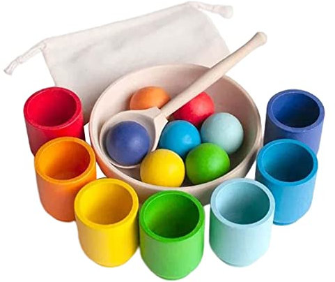 F Fityle Montessori Holzspielzeug Sortieren Lernspielzeug Bälle in Tassen, Holz Sorter Spiel Farbe Sortierung und Zählen Vorschule Lernen Bildung für Kinder Jungen Mädchen ab 3 Jahr, 7 Farben