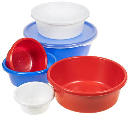SIDCO Schüsseln 7 tlg. Schüssel Set rund Rührschüssel Kunststoff Salatschüssel Deckel
