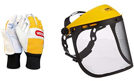 Oregon Chainsaw Gloves, Dual-Hand Protection, PPE Clothing, Pair of Professional Chainsaw Protective Gloves – Large & Q515064 Browguard and Steel Mesh Visor Combination, Black/Yellow