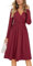 OUGES Kleid Damen Herbst V-Ausschnitt Langarm Kleider Herbstkleid Knielang Winterkleid Midi mit Taschen, XXL
