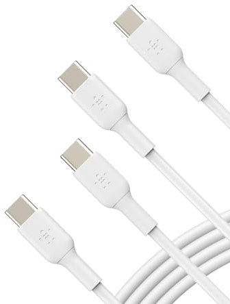 Belkin BoostCharge Câble USB-C vers USB-C, Charge Rapide, Certifié USB-IF pour iPhone 16/15, Samsung Galaxy S24/S23, iPad Pro, Google Pixel, 1 m, Pack de 2, Blanc