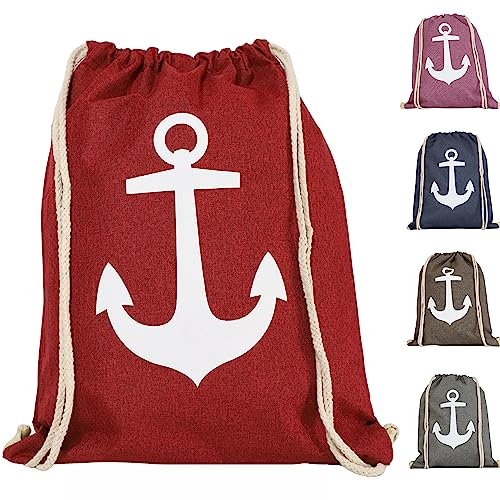 KLAPIA Sac de sport/sac de plage à cordes design marin/sac à dos cordes/sac à dos cordons/sac à dos de plage imperméable à l'eau, gymnase, natation, piscine, voyage/sac tissu femme, enfants, rouge, L