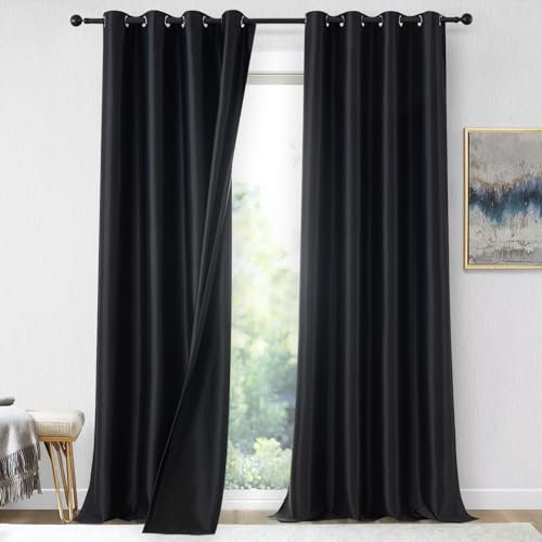 MRTREES 100% Abdunkelnde Vorhänge Vorhang Schwarz Blickdicht Gardinen mit Ösen 2er Set, Vorhängeverdunklung 245 cm Hoch, Thermovorhang Gegen Kälte 140 cm Breit, Schlafzimmer Vorhang Schalldämmend