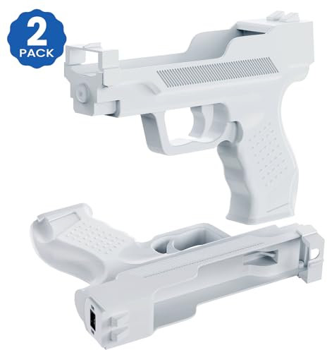 RISHTEN Motion Plus Gun 2 Pack Wii Video Game Shooting Sport Accessories Compatible With Nintendo Wii (White)