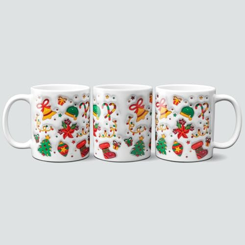 online-hut - Tasse - Kaffeebecher - Weihnachtstasse - Weihnachten - 3D Design - Lichterkette/Tannenbaum/Zuckerstangen - 3D-W24