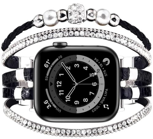 VISOOM Beaded Boho Kompatibel mit Apple Watch Armband 42mm/44mm/45mm/49mm/46mm Series 10/9/8/7/SE 6/5/4 Frauen Leder Niedlich Handmade Multilayer Wrap Watch Strap iWatch Bands Replacement,Serpentine