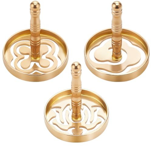 WEBEEDY 3 Pièces Moule Presse D'Encens en Laiton Outils de Fabrication D'Encens Moule de Sceau D'Encens Chinois Accessoires de Brûleur de Poudre D'Encens pour Bricolage Parfum Yoga Méditation, 4.5 cm