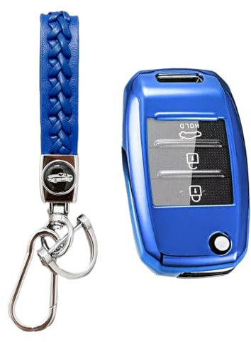 MEDZUK Schlüsselhülle Kompatibel mit Kia Stonic 2017-2024 2025 Autoschlüssel Hülle Schutz, Schlüsselgehäuse Zubehör mit Schlüsselanhänger (Blau)