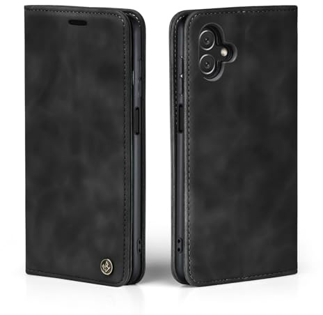 LBH Handyhülle für Samsung Galaxy A05 in Schwarz mit Karten- und Geldfach Smartphone Hülle mit Standfunktion Flip Case Schutzhülle Magnetverschluss Vintage