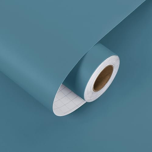HotDecor Papier Peint Adhesif Bleu Papier Adhesif pour Meuble Papier Peint Adhesif Mural Chambre Revetement Adhesif Meuble Vinyle Adhesif Bleu Rouleau Adhesif Decoratif pour Meuble 40cm X 200cm