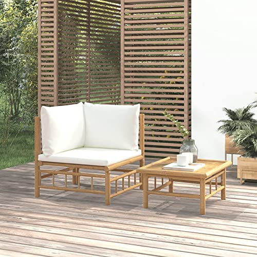 ARKEM Salon de Jardin 2 pcs avec Coussins Blanc crème Bambou,Salon de Jardin,Mobilier de Jardin,Mobilier de Patio,Salon de Jardin Exterieur,Salon de Jardin,Mobilier de Jardin,Mobilier de Patio,