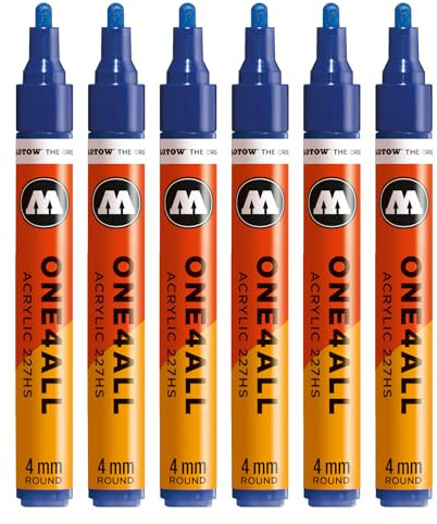 Molotow One4All 227HS Acryl Marker (4,0 mm Strichstärke, hochdeckend und permanent, schnell trocknend, nachfüllbar, für fast alle Untergründe) 6 Stück Farbe 248 SEEN nachtblau