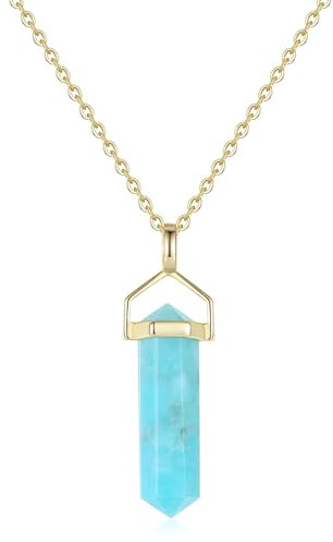COAI Damen Kristall Halskette mit Amazonit Anhänger und 925 Sterling Silberkette Edelstein Halskette für Frauen