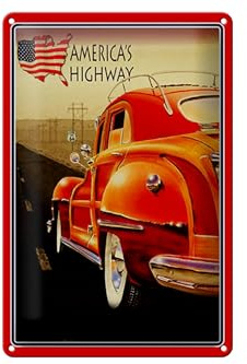 Schild Blech 20x30cm - Made in Germany - Auto Oldtimer americas highway USA Metall Deko Blechschild