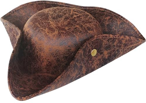 Brown Faux Leather Pirate Hat,Tricorn Pirate Hat,Novelty Leather Pirate Hat for Men Women Halloween Costume Accessories,Cosplay