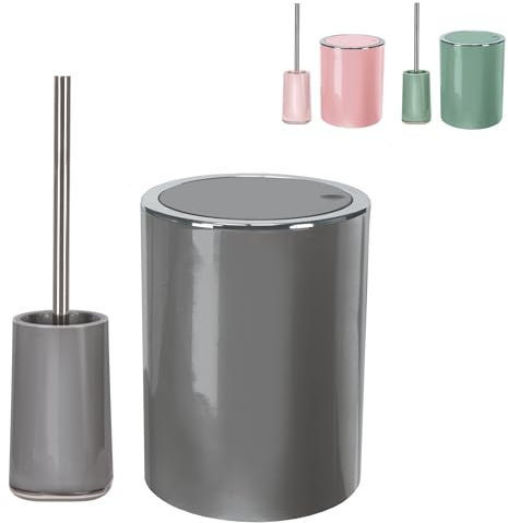 KW Toilet Brush and Bathroom Bin Set (Grey)