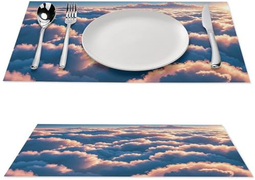 Platzdeckchen-Set, 4 Stück, auf der Oberseite der Wolke, PVC, für Küche, Innen- und Außenbereich, waschbar, abwischbar, Esstisch-Matten, rutschfeste Tischmatte