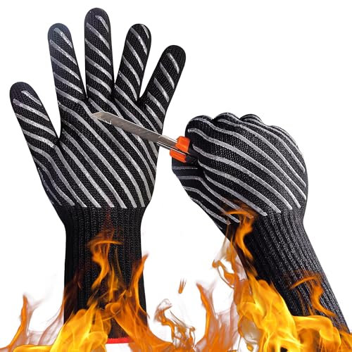 HandLove Aramid Grillhandschuhe Hitzebeständig bis 800°C, Ofenhandschuhe Topfhandschuhe Feuerfeste Handschuhe BBQ Handschuhe Kochhandschuhe Backhandschuhe Backofenhandschuhe, Innenfutter aus Baumwolle