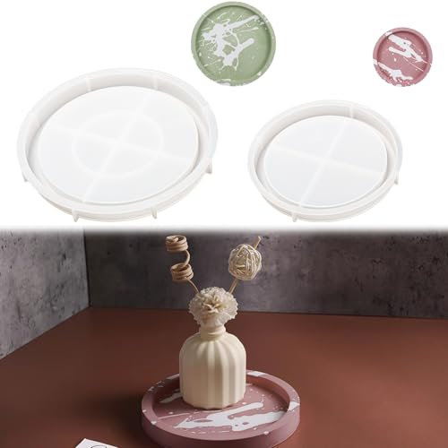 Bofanze 2 Stück Silikonform Tablett Rund 21.1cm/16cm Silikonform Teller DIY Silicone Molds Tray Silikon Gießformen Silikonform Harz Gießform Beton mit Rillen für DIY Fruchtteeteller
