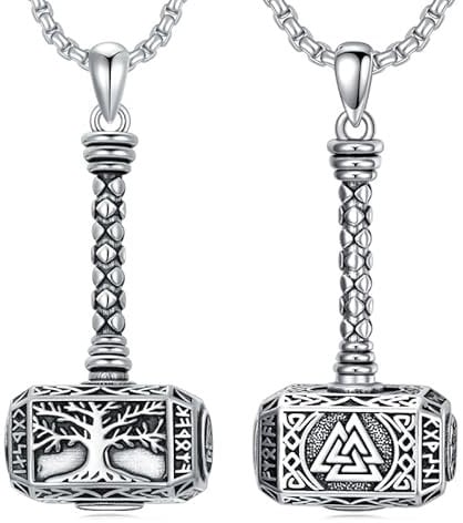 ROMANTICWORK Mjolnir Urn Necklace 925 Sterling Silver Thors Hammer Urn Pendant Necklace Viking Ashes Jewellery for Men
