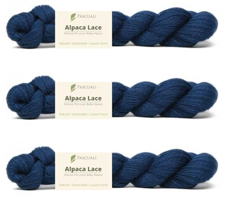 PASCUALI Alpaca Lace |Strickwolle aus 100% Alpakawolle, Alpaka Wolle zum Stricken und Häkeln, SET: 3 Stränge - 150g, Farbe:Kobalt 13