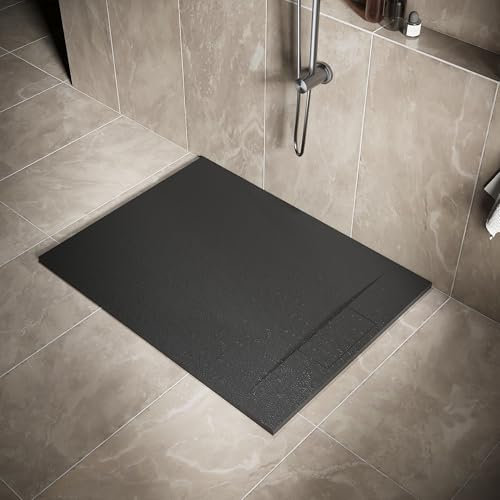 SIRHONA Receveur de Douche, Receveur de Douche Rectangulaire Antidérapant en Résine, Noir, avec Bonde, 120x90 cm