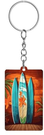 JKLPOMN Personalisierter Acryl-Schlüsselanhänger, Surfbrett auf Holz, bedruckt, kreativer Schlüsselanhänger, Acryl-Geschenk-Schlüsselanhänger für Familie, Männer, Freund, Surfbrett auf Holz, 2 x 0,06