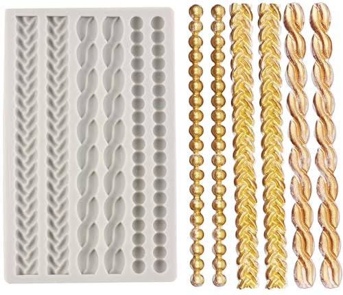 MYPRACS Rope Silicone Mould Pearl Mould Pie Crust Impression Mat Fondant Moulds Rope Border Fondant Braid Mould for Cake Decorating Cupcake Topper Chocolate Gum Paste Candy Polymer Clay Set of 1