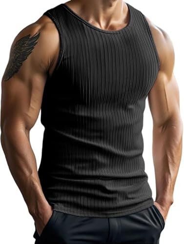 Weardear Herren Sleeveless Tanktops Workout Laufshirt Ärmelloses Unterhemd Fitness Achselshirt Sommer Muskelshirt Gym Trainingshirt Gerippte Funktionsshirt Schwarz L