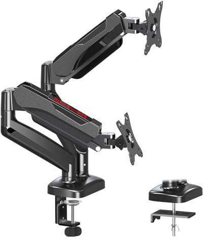 Redragon GMK-915 Dual-Monitorhalterung - Gasfeder-verstellbare Arme mit VESA 75/100 mm, kompatibel mit 13-32 Zoll Bildschirmen, C-Klemme & Grommet-Basis, Kabelmanagement, 8 kg Tragfähigkeit